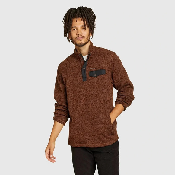 Eddie Bauer Men’s Convector Snap Mock Sweater Snap T Pullover Fleece Brown L - Picture 2 of 13